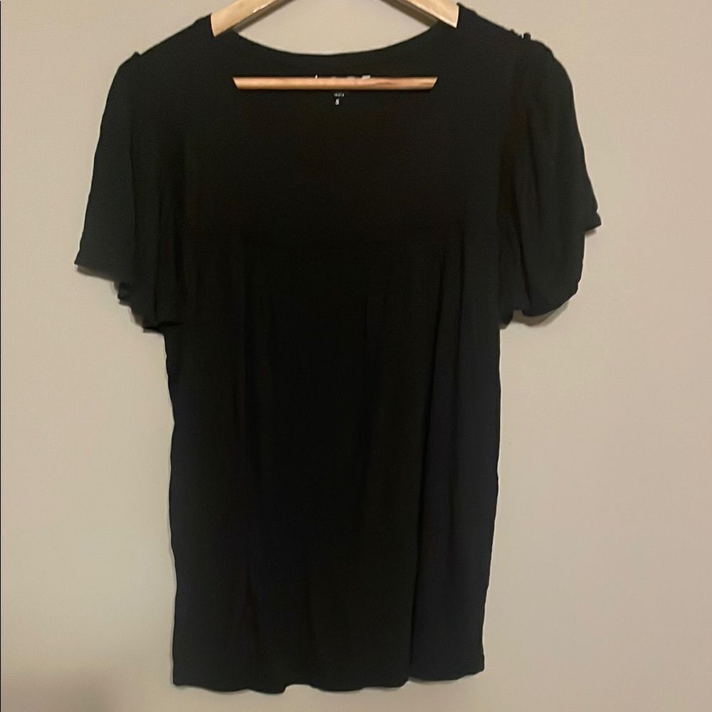 LOFT Black Flutter Sleeve Fitted Blouse